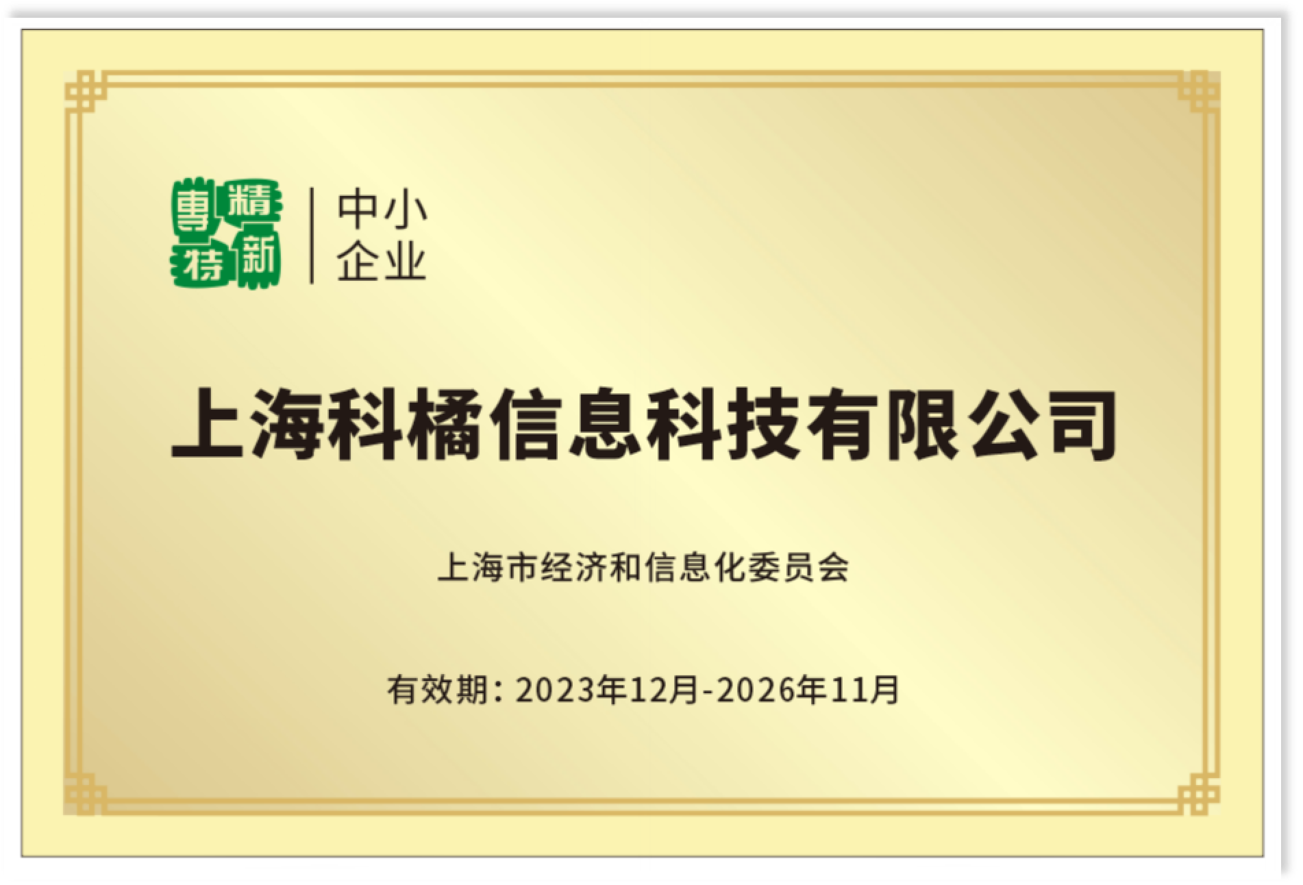 专精特新企业证书